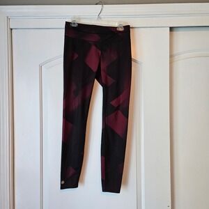 Athleta Black Burgundy Geometric Print Athletic Leggings Pants Womens Medium‎